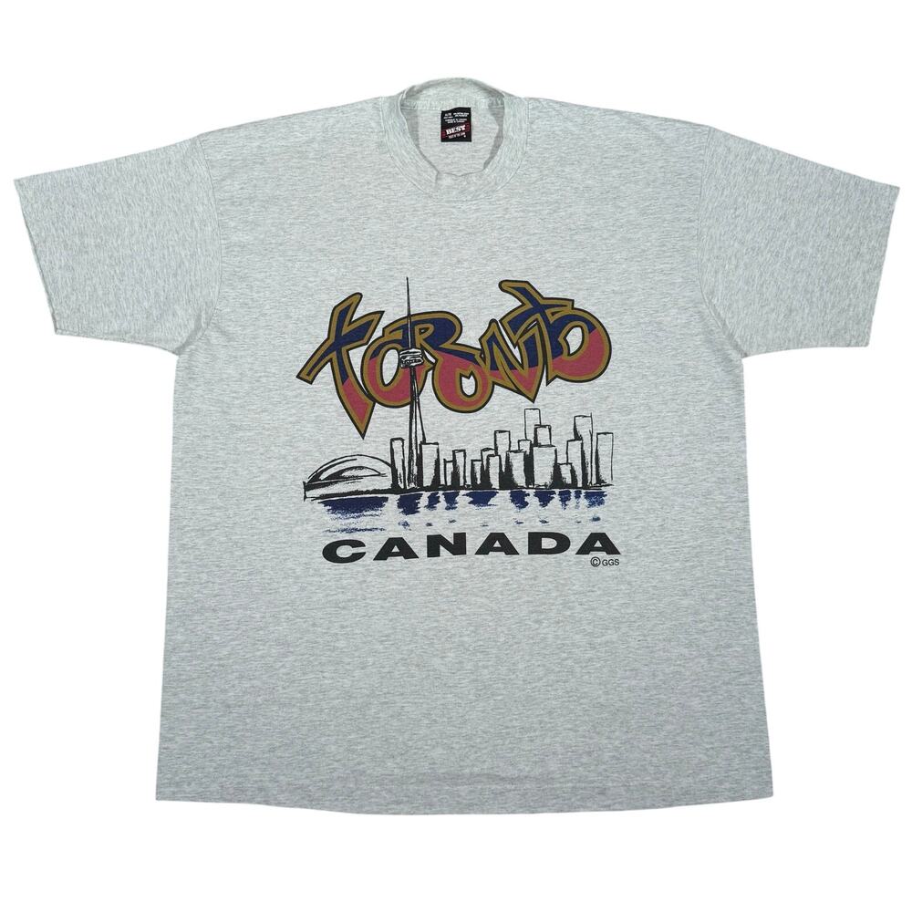 Vintage Toronto Canada Graffiti Skyline T Shirt Fruit of the Loom XL Gray 90s